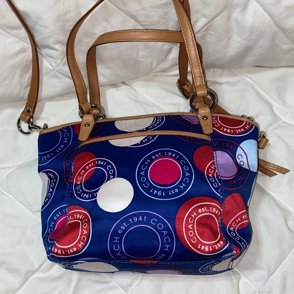 RARE like new Coach Polka Dot Leah F14730 Mini Bag Multicolor Tan Leather - Picture 6 of 16